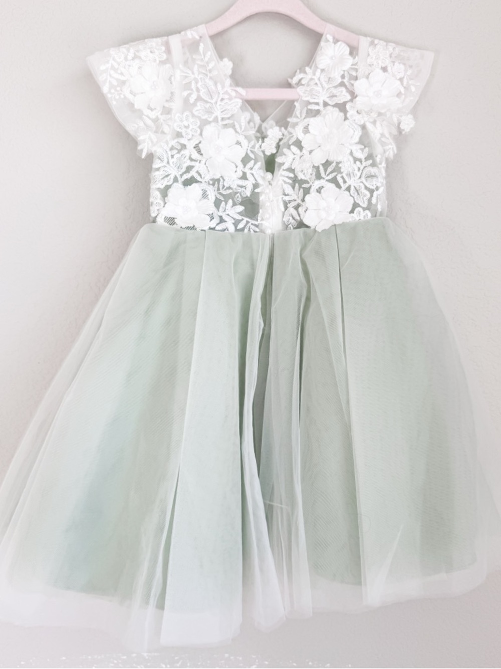 JJ’s House Flower Girl Dress Sage Green Tulle Lace 3D Floral Wedding Easter 4T - Picture 2 of 12